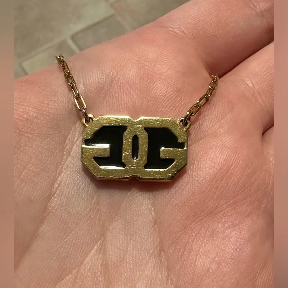 Vintage Givenchy 1977 Pendant Necklace Double G Gold/Black Choker Necklace - Picture 3 of 8